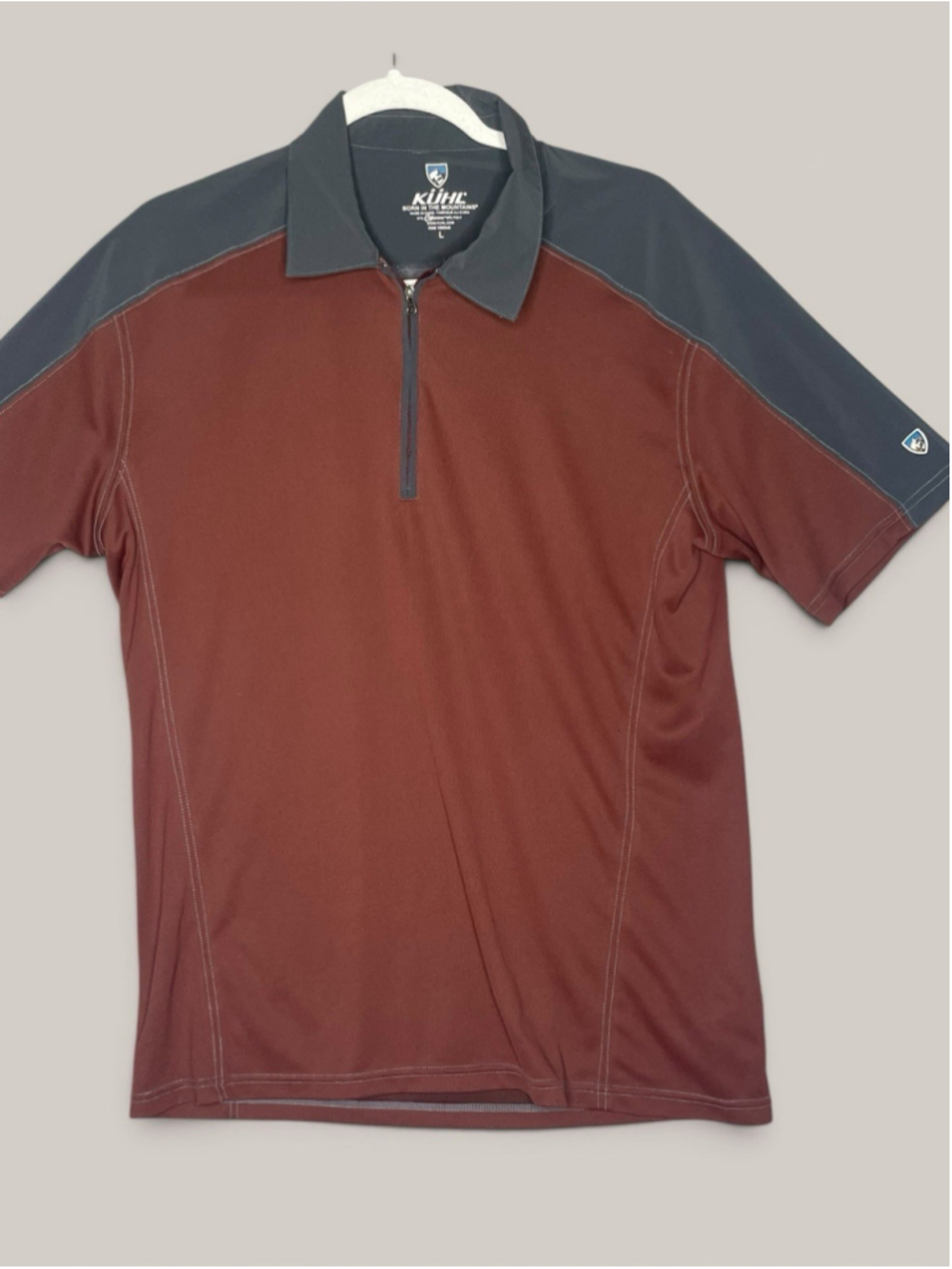 Kuhl Shirt Men Large Maroon Black Shadow Quarter Zip Polo Performance Quick Dry
